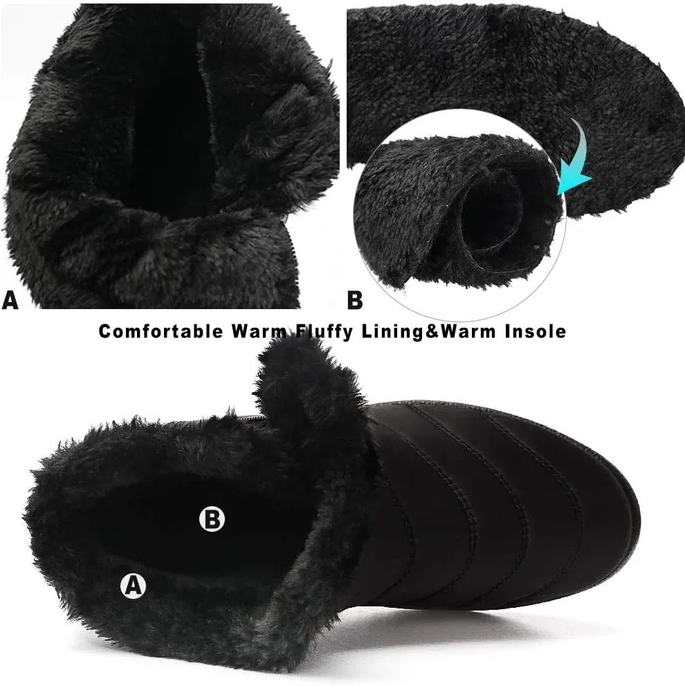 HARENCE Snow Boots for Women Winter Boot with Comfortable Warm Fur Lined Ankle Booties Outdoor Slip On Waterproof Short Boots