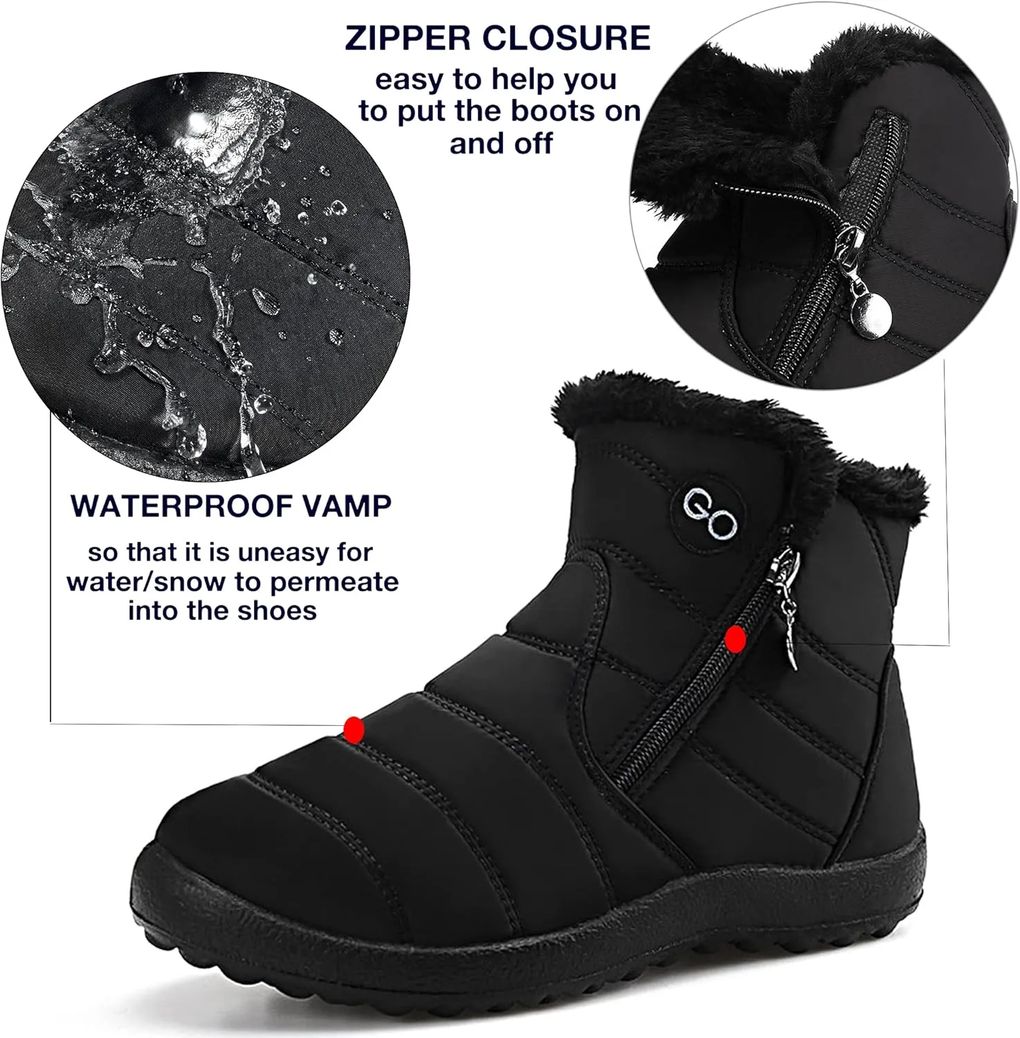 HARENCE Snow Boots for Women Winter Boot with Comfortable Warm Fur Lined Ankle Booties Outdoor Slip On Waterproof Short Boots