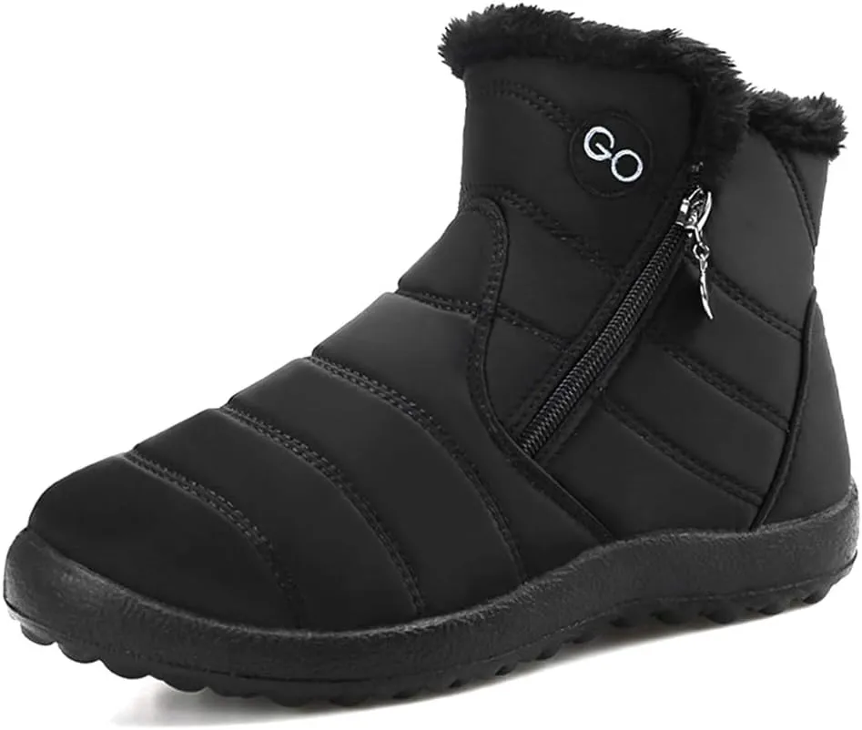 HARENCE Snow Boots for Women Winter Boot with Comfortable Warm Fur Lined Ankle Booties Outdoor Slip On Waterproof Short Boots