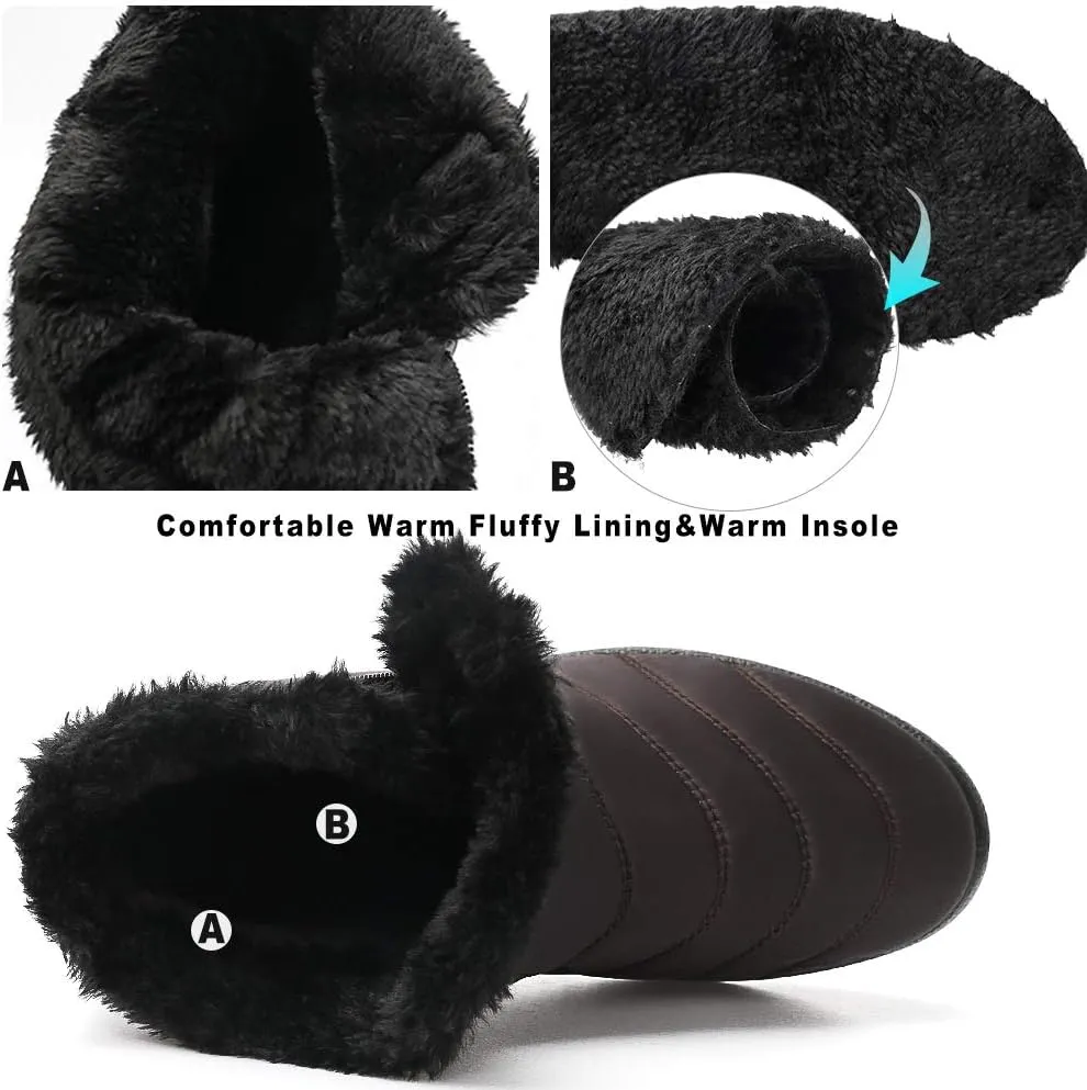 HARENCE Snow Boots for Women Winter Boot with Comfortable Warm Fur Lined Ankle Booties Outdoor Slip On Waterproof Short Boots