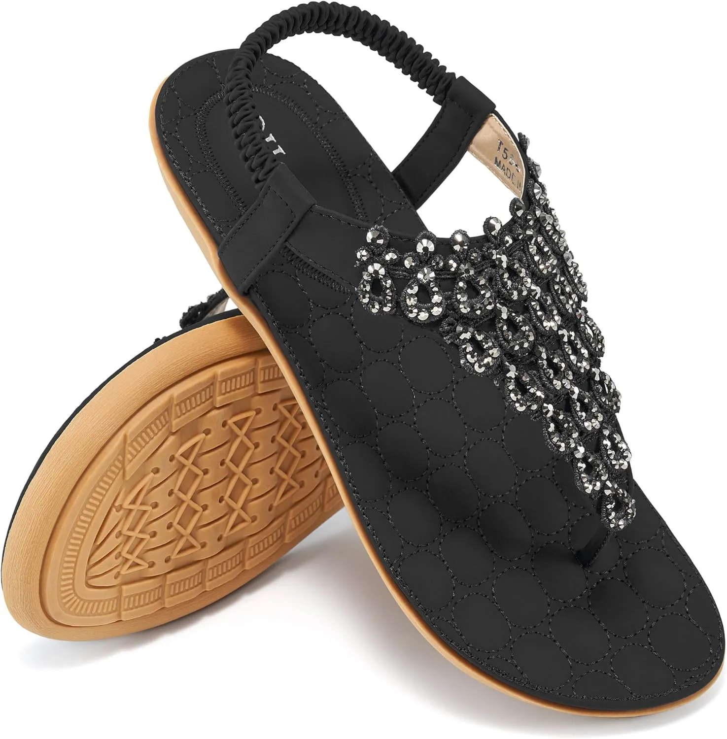 HARENCE Womens Summer Flats Sandals: Casual Bohemian Dressy Thong Flat Shoes Comfortable Slip on Elastic Ankle Strap Beach Sandal