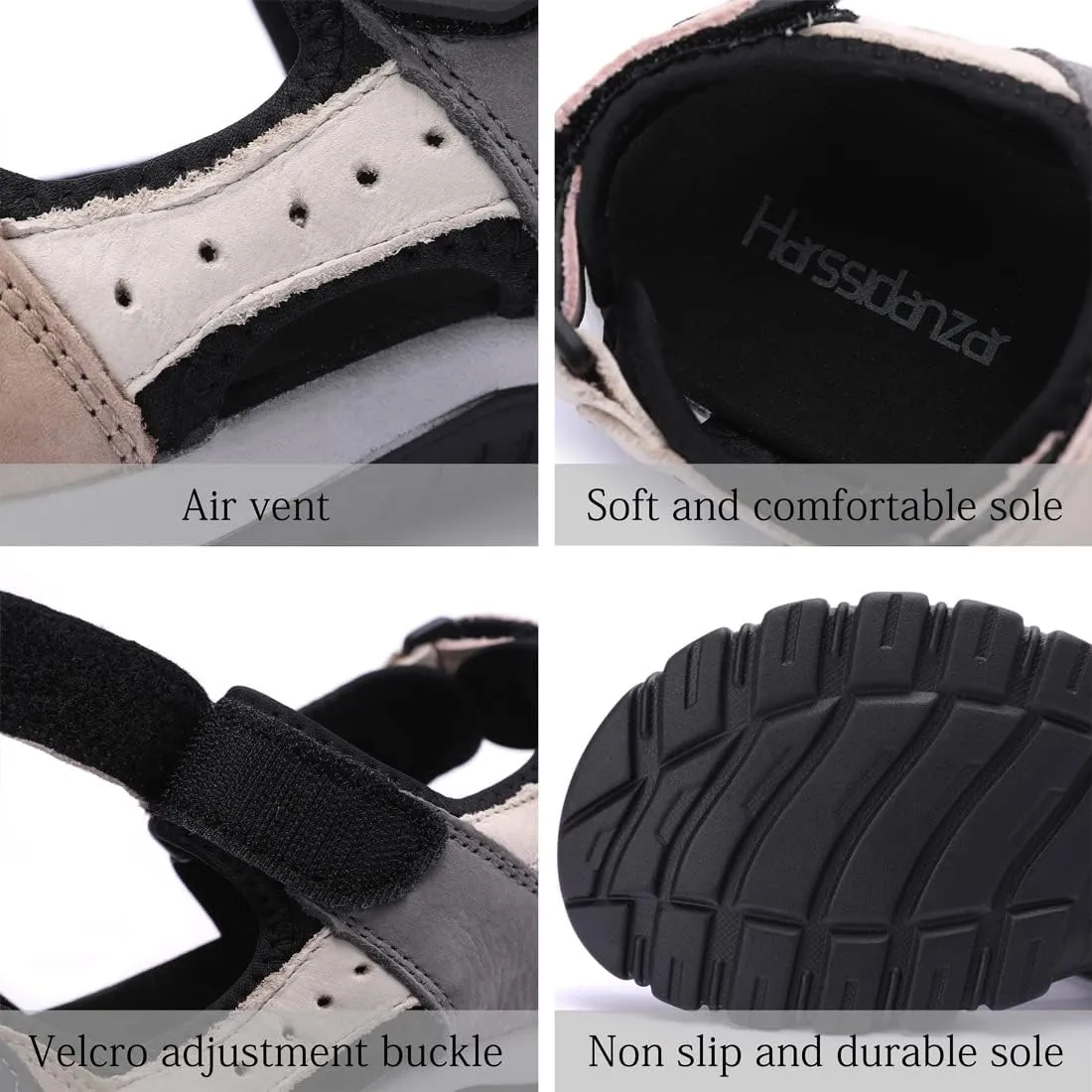 Harssidanzar Women's Leather Sandals Outdoor Sandals Hiking Sandals Casual Walking Sandals Strap Adjustable Beach Sandals For Women SL256US