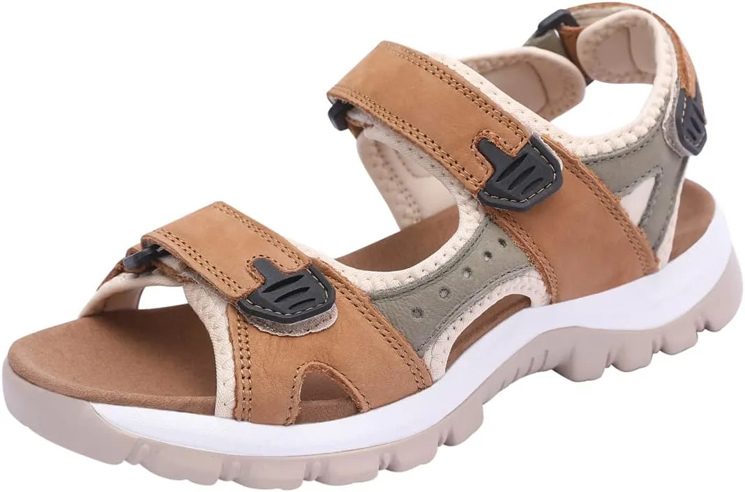 Harssidanzar Women's Leather Sandals Outdoor Sandals Hiking Sandals Casual Walking Sandals Strap Adjustable Beach Sandals For Women SL256US