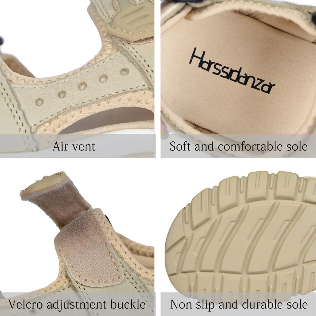 Harssidanzar Women's Leather Sandals Outdoor Sandals Hiking Sandals Casual Walking Sandals Strap Adjustable Beach Sandals For Women SL256US