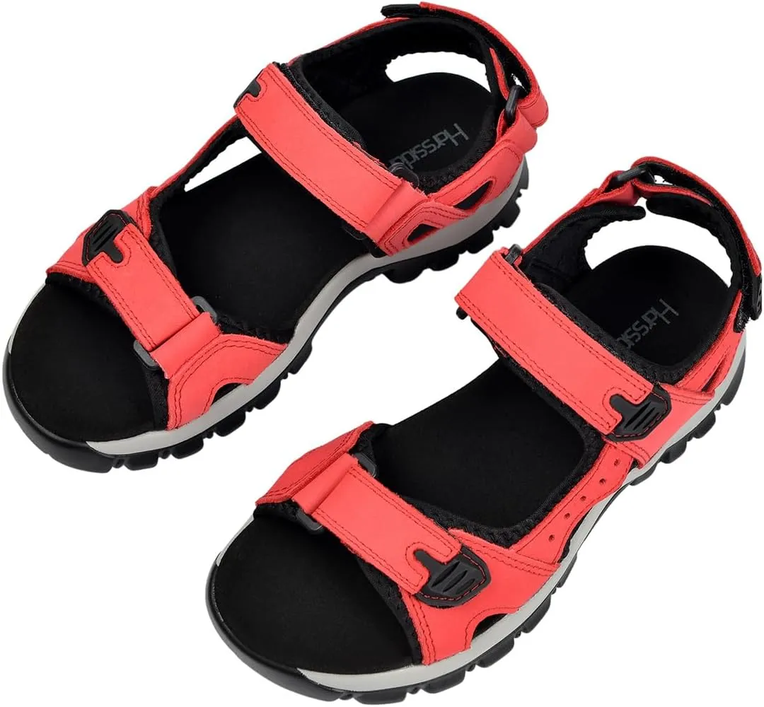 Harssidanzar Women's Leather Sandals Outdoor Sandals Hiking Sandals Casual Walking Sandals Strap Adjustable Beach Sandals For Women SL256US