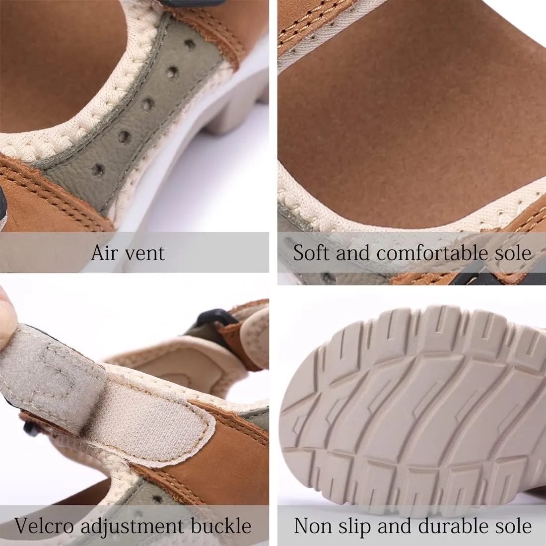 Harssidanzar Women's Leather Sandals Outdoor Sandals Hiking Sandals Casual Walking Sandals Strap Adjustable Beach Sandals For Women SL256US