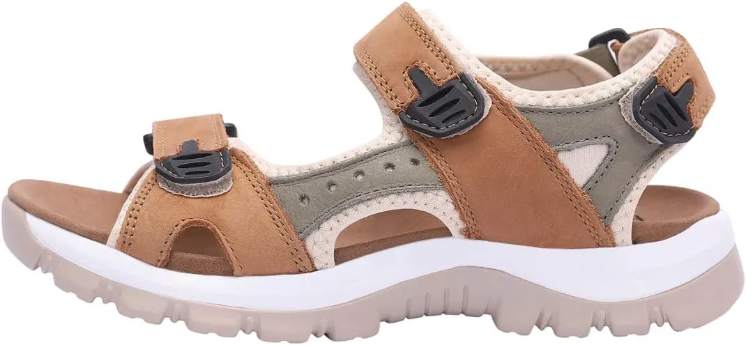 Harssidanzar Women's Leather Sandals Outdoor Sandals Hiking Sandals Casual Walking Sandals Strap Adjustable Beach Sandals For Women SL256US