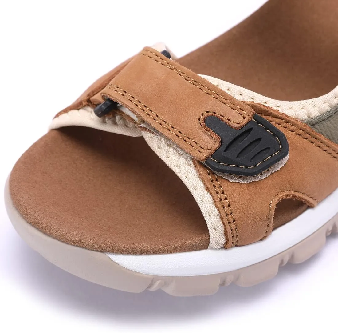 Harssidanzar Women's Leather Sandals Outdoor Sandals Hiking Sandals Casual Walking Sandals Strap Adjustable Beach Sandals For Women SL256US