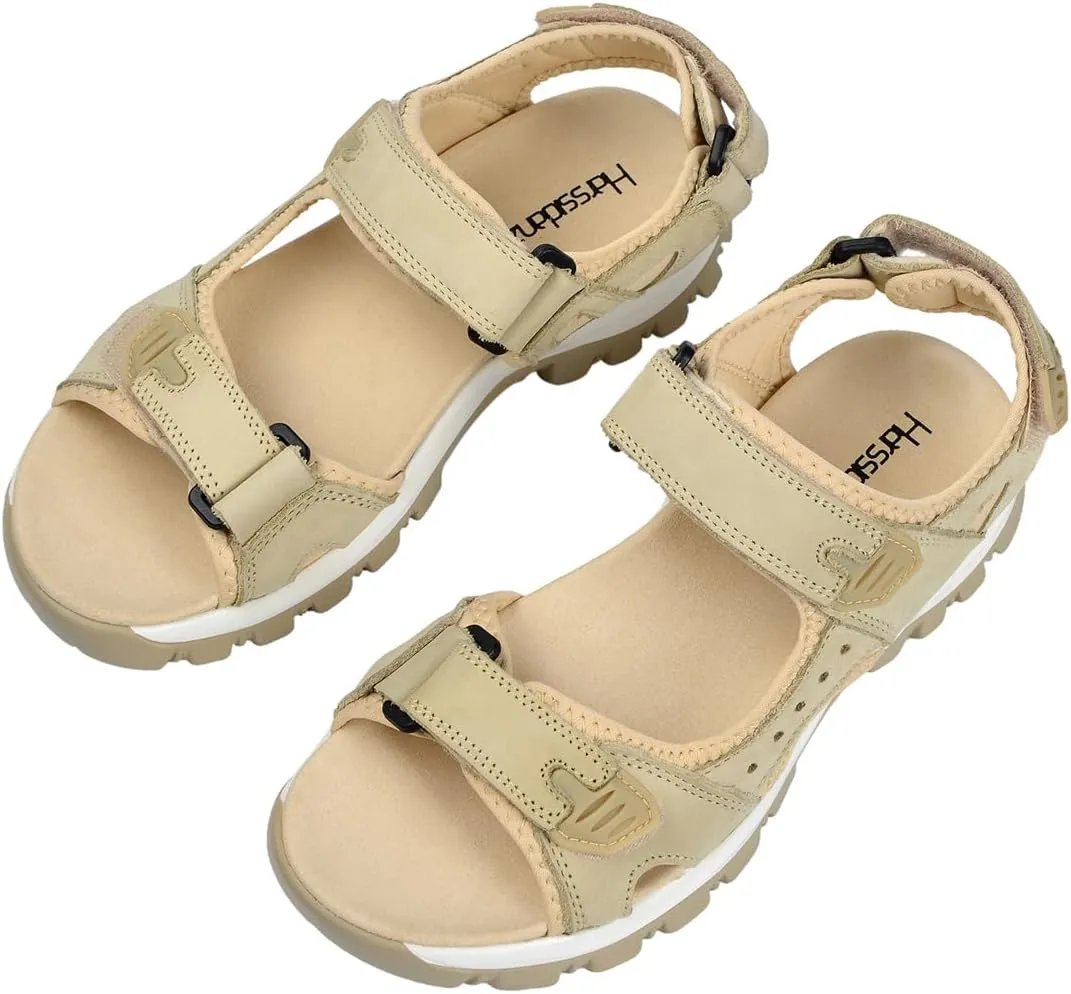 Harssidanzar Women's Leather Sandals Outdoor Sandals Hiking Sandals Casual Walking Sandals Strap Adjustable Beach Sandals For Women SL256US