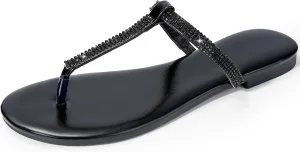 Harvest Land Women's Sandals Dressy T Strap with Rhinestone Sparkly Wedding Flat Sandals Ankle Strap Summer Gladiator Fashion Shoes