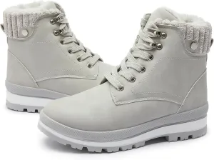 hash bubbie Women's White Combat Boots Black Platform Boots Non Slip Waterproof Ankle Boots Fall Winter Hiking Boots Fuzzy Snow Boots for women with Zipper