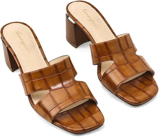 Heeled Sandals for Women Block Heels Mules for Women Chunky Square Open Toe Sandals Dressy Heels Slip on Comfy Low Heels Backless Summer Dress Shoes Wedding Party