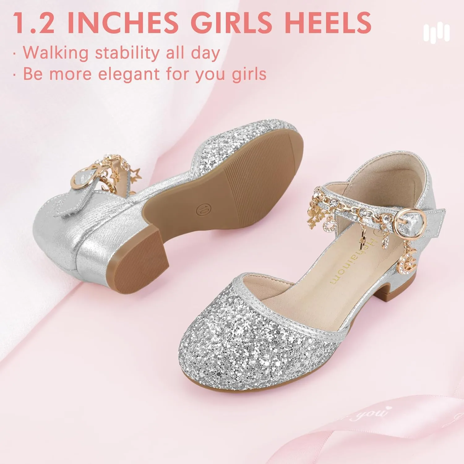 Hehainom Girls Sandals Sequins Princess Dress Shoes Closed Toe Low Heels for Toddler Little Big Kid Flower Wedding Party Pump Shoes