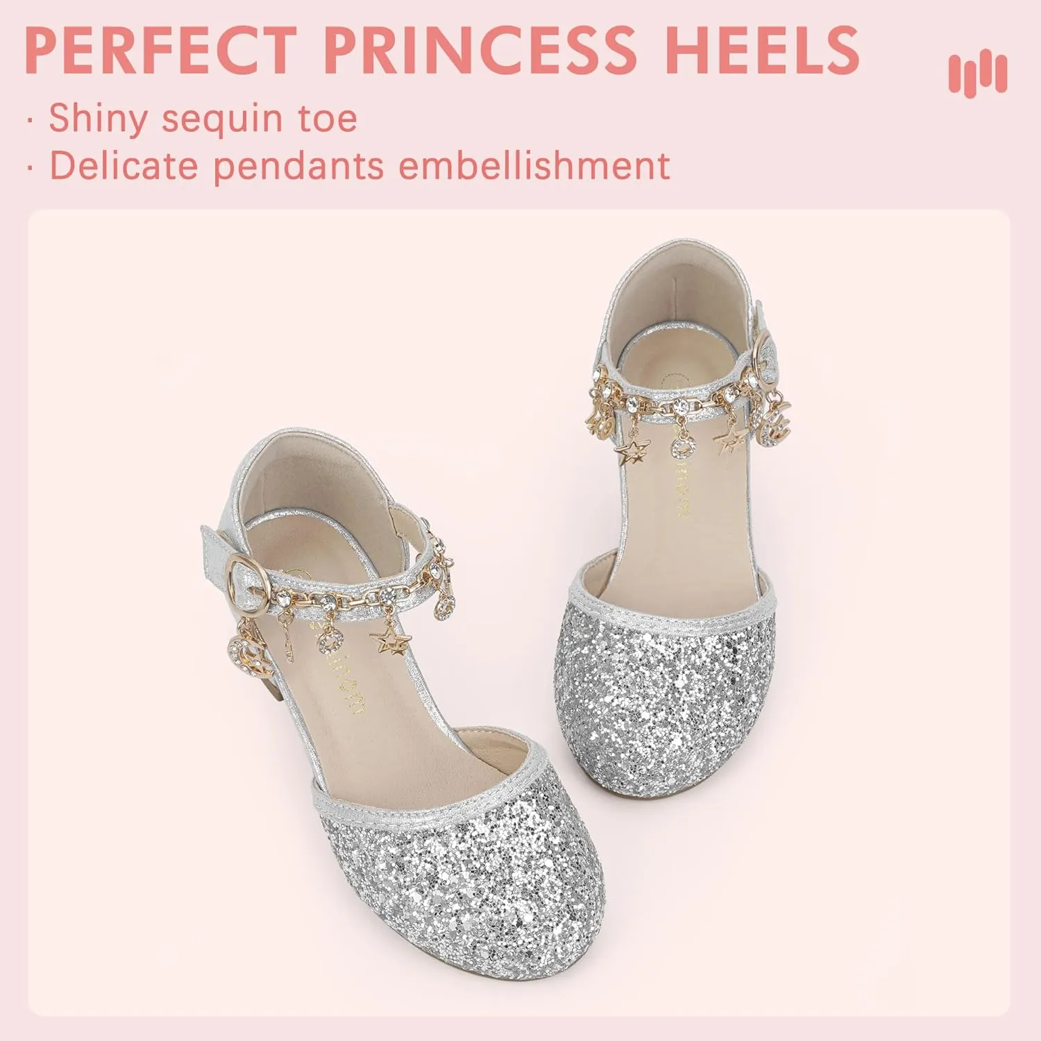 Hehainom Girls Sandals Sequins Princess Dress Shoes Closed Toe Low Heels for Toddler Little Big Kid Flower Wedding Party Pump Shoes