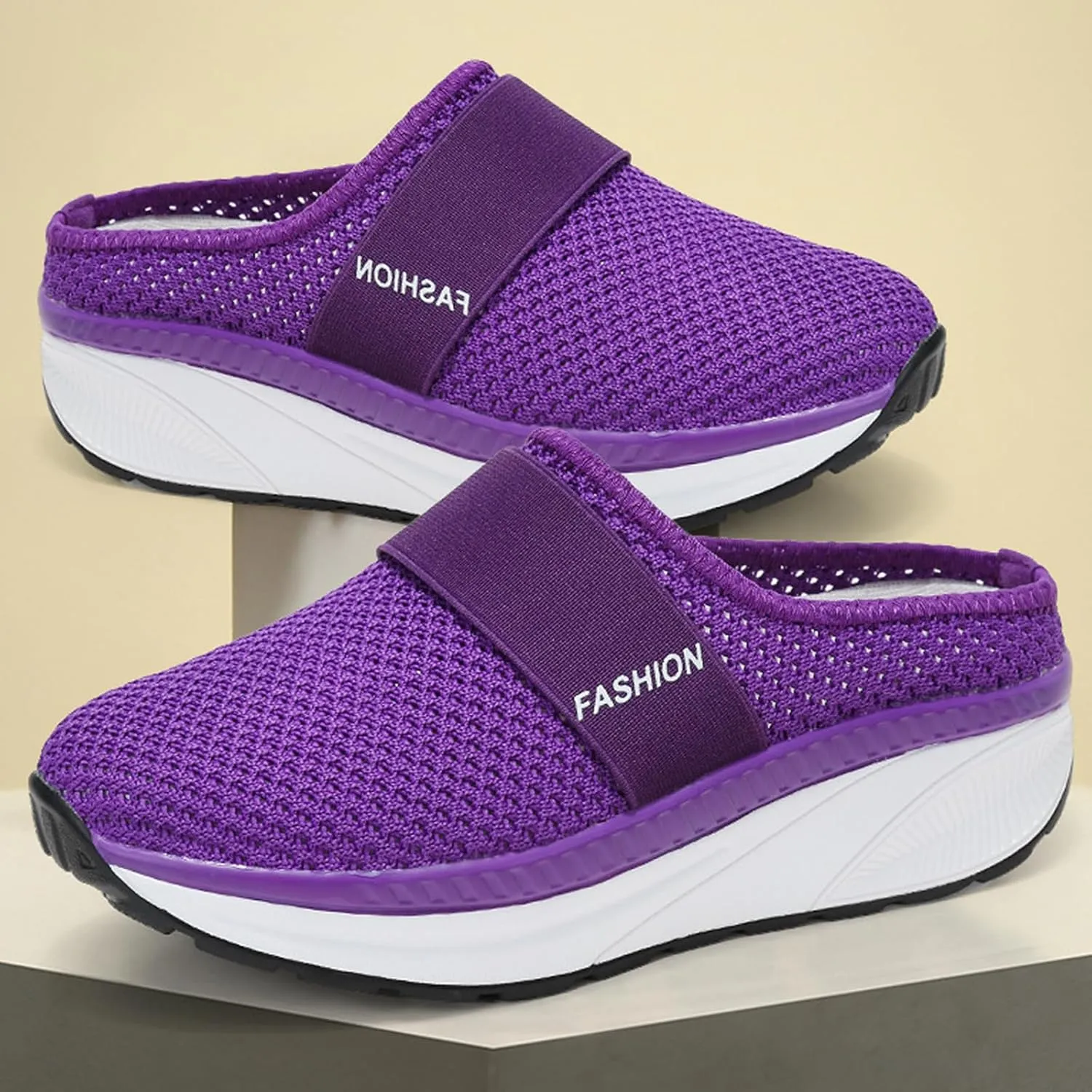 Helenbra Women's Slip-On Mesh Orthopedic Walking Mules,Fashion Knit Breathable Anti-Slip with Arch Support Diabetic Platform Casual Walking Shoes Beach Shoes Outdoor Slippers Sneakers