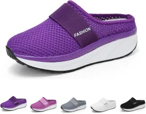 Helenbra Women's Slip-On Mesh Orthopedic Walking Mules,Fashion Knit Breathable Anti-Slip with Arch Support Diabetic Platform Casual Walking Shoes Beach Shoes Outdoor Slippers Sneakers