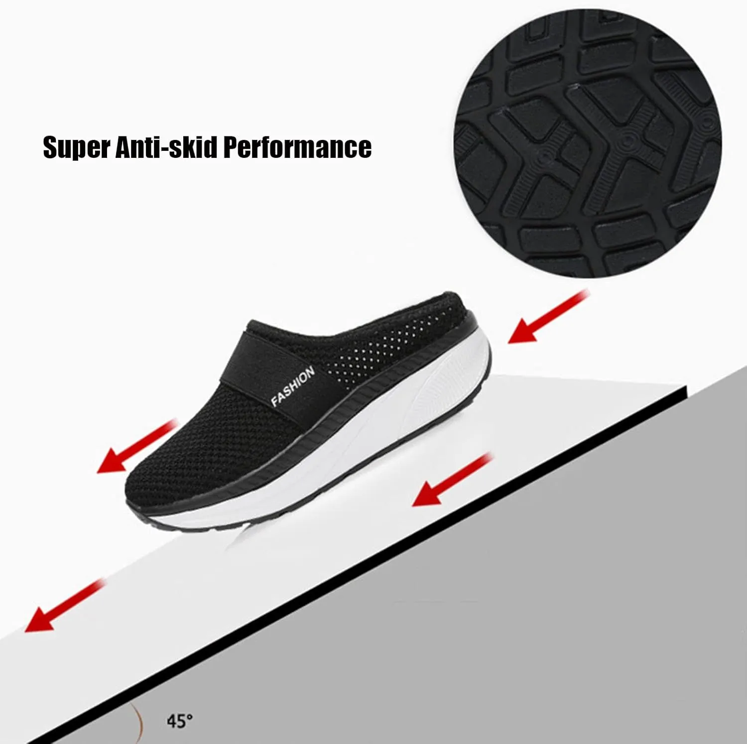 Helenbra Women's Slip-On Mesh Orthopedic Walking Mules,Fashion Knit Breathable Anti-Slip with Arch Support Diabetic Platform Casual Walking Shoes Beach Shoes Outdoor Slippers Sneakers