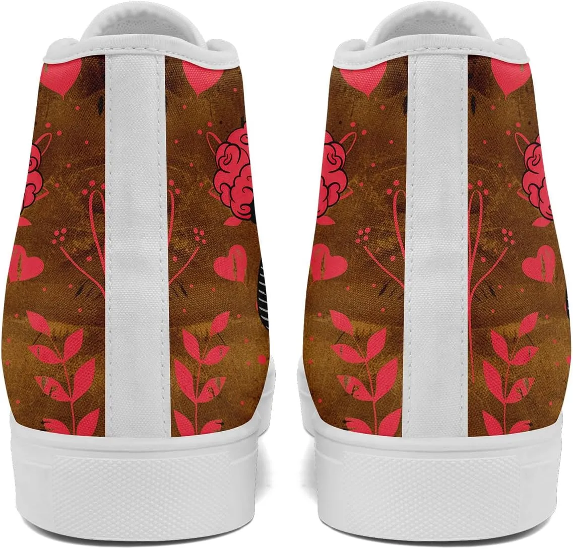 High-Top Sneakers for Men & Women – Romantic Design Canvas Shoes Stylish Casual Streetwear Walking Shoes, Trendy Lover Gift