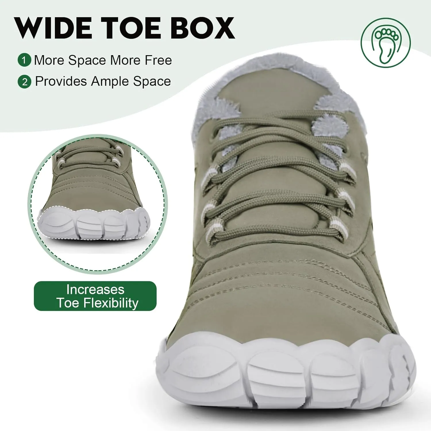 Hike Barefoot Boots Womens Mens Waterproof Fur Lined Winter Barefoot Shoes Minimalist Snow Boots Wide Toe Box Ankle Booties