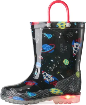 HISEA Kids Rain Boots for Boys Girls, Waterproof Lightweight Rain Boots Light Up by Steps for Water Beach Outdoor Playing (Toddler/Little Kid/Big Kid)