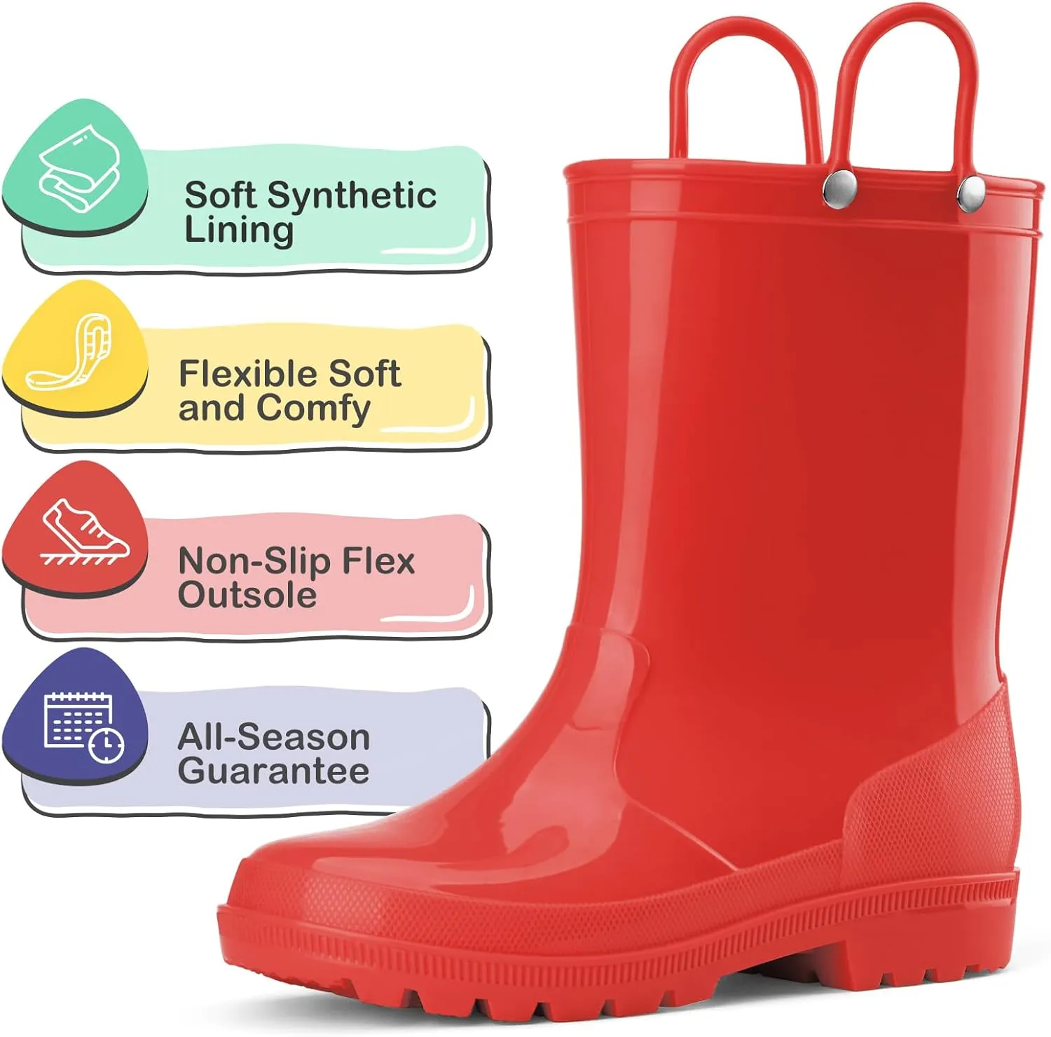 HISEA Kids Rain Boots for Toddler Boys Girls, Waterproof Rubber Boots with Easy-On Handles, Seamless PVC Rainboots Lightweight Mud Shoes for Water Beach Outdoor Playing (Toddler/Little Kid/Big Kid)