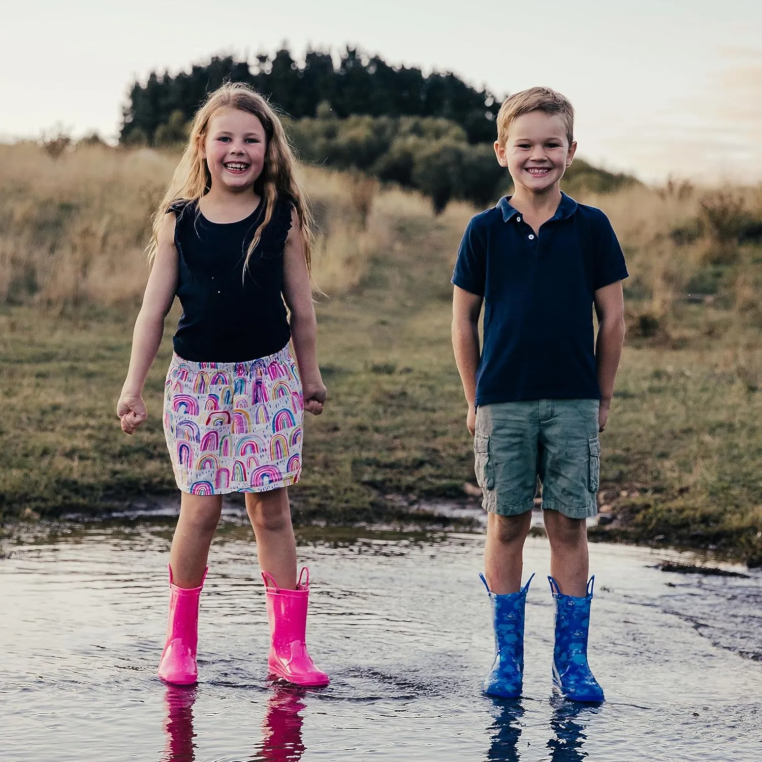 HISEA Kids Rain Boots for Toddler Boys Girls, Waterproof Rubber Boots with Easy-On Handles, Seamless PVC Rainboots Lightweight Mud Shoes for Water Beach Outdoor Playing (Toddler/Little Kid/Big Kid)