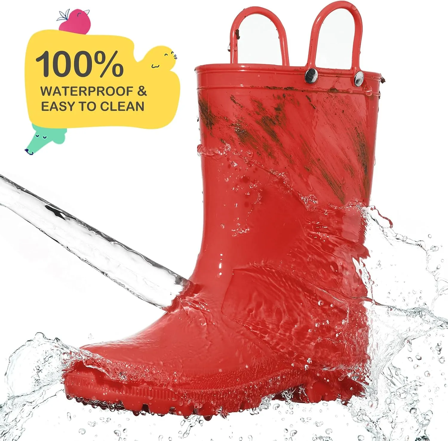 HISEA Kids Rain Boots for Toddler Boys Girls, Waterproof Rubber Boots with Easy-On Handles, Seamless PVC Rainboots Lightweight Mud Shoes for Water Beach Outdoor Playing (Toddler/Little Kid/Big Kid)