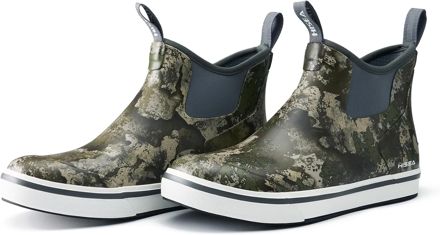 HISEA Men's Deck Boots Saltwater Fishing Booties Waterproof Ankle Rain Boots High Traction
