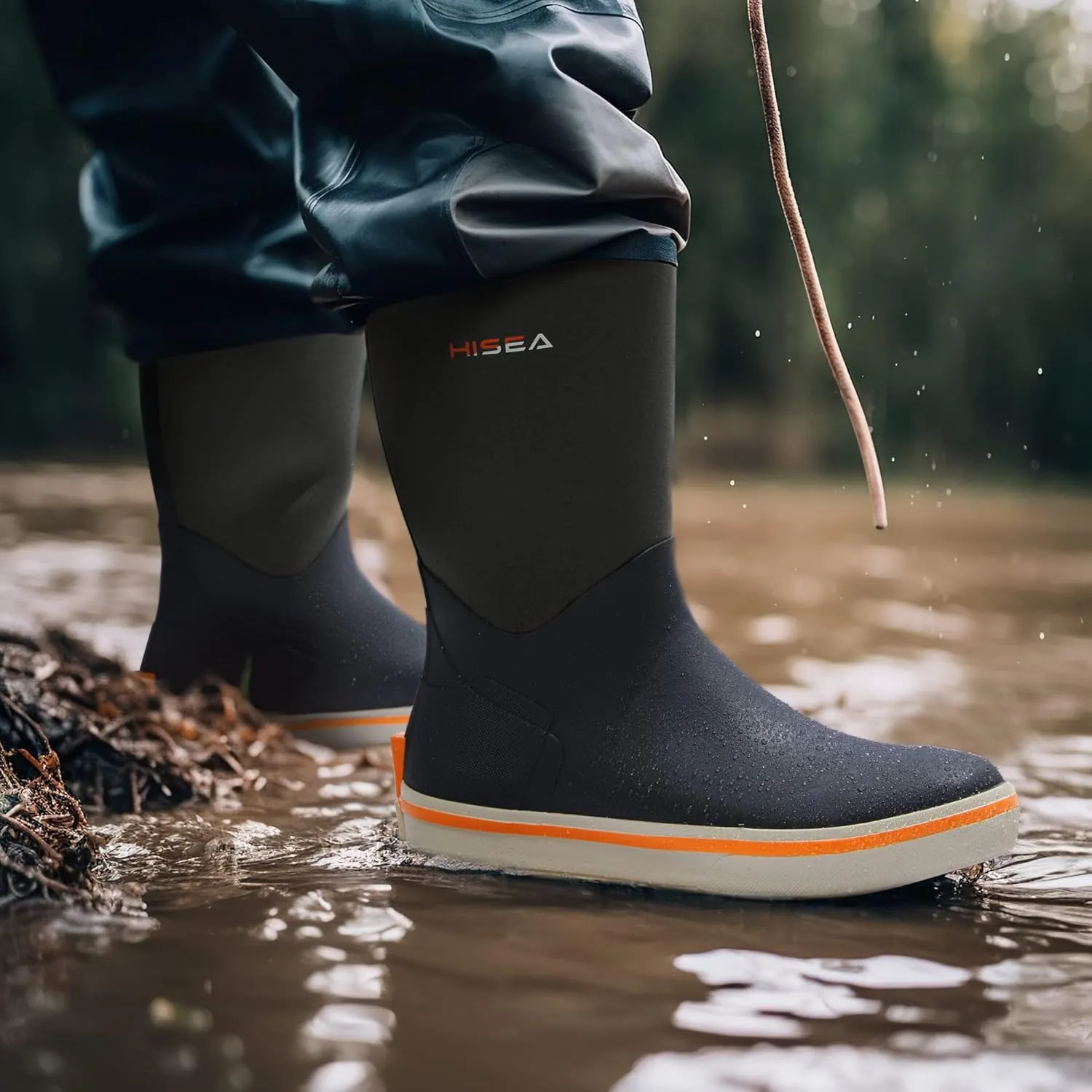 HISEA Men's Rubber Rain Boots Waterproof Garden Fishing Outdoor Deck Boots