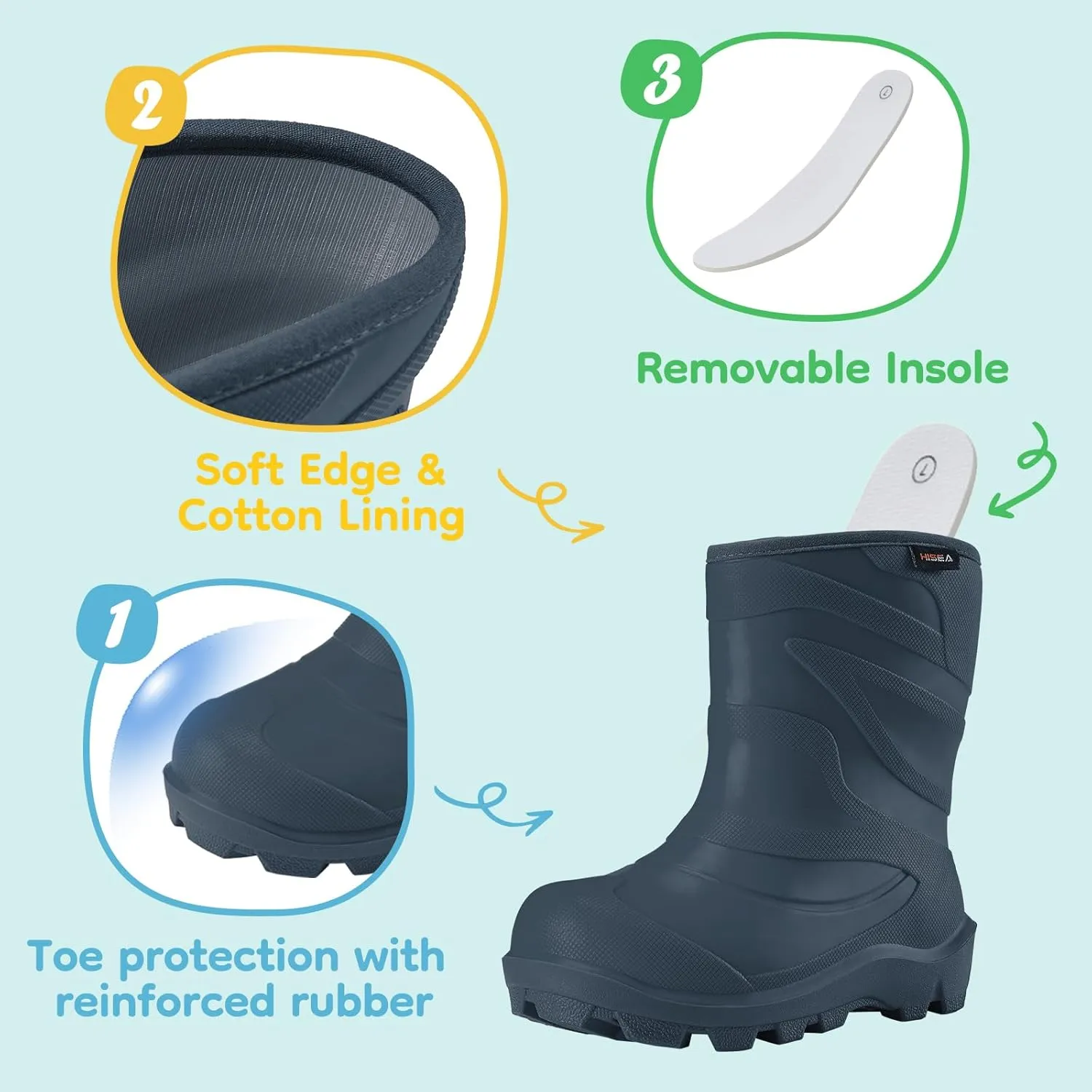HISEA Toddler Rain Boots for Boys and Girls, Waterproof Seamless Lightweight Rubber Boots - Kids Rain Boots for Water Beach Outdoor Playing, Age 5-12 (Little Kid/Big Kid)
