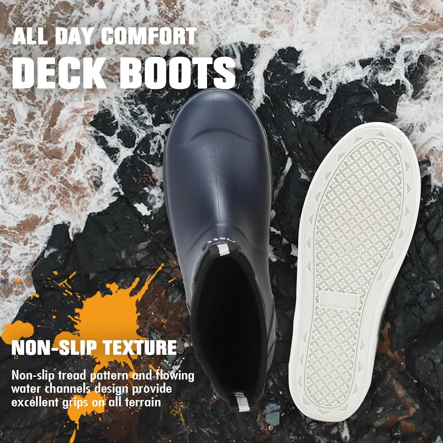 HSBDNZQ Men's Deck Boots, Deck Shoes Waterproof Rain Boots, Saltwater Rubber Ankle Boots, Non-Slip Garden Fishing Shoes for Boating Camping Sailing