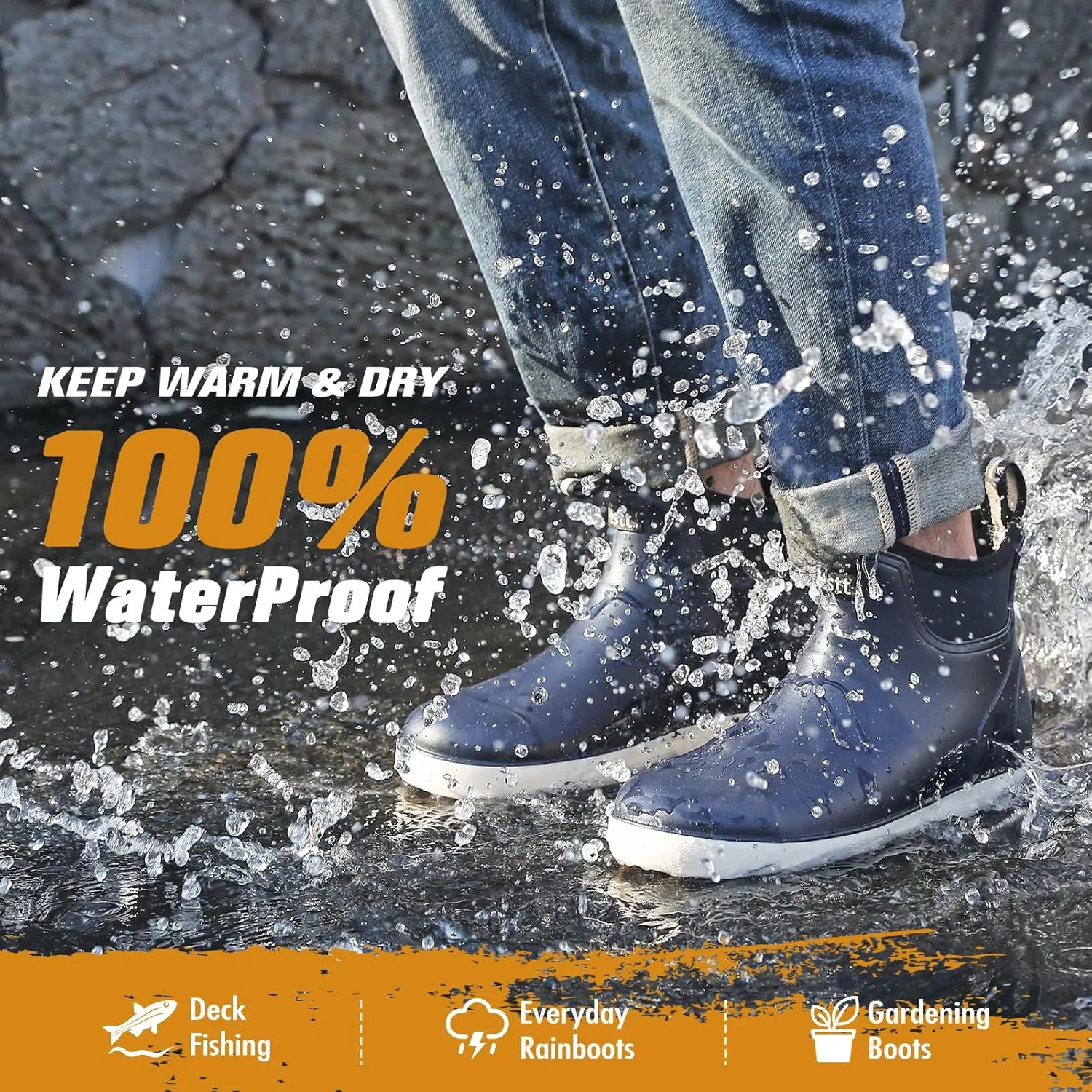 HSBDNZQ Men's Deck Boots, Deck Shoes Waterproof Rain Boots, Saltwater Rubber Ankle Boots, Non-Slip Garden Fishing Shoes for Boating Camping Sailing