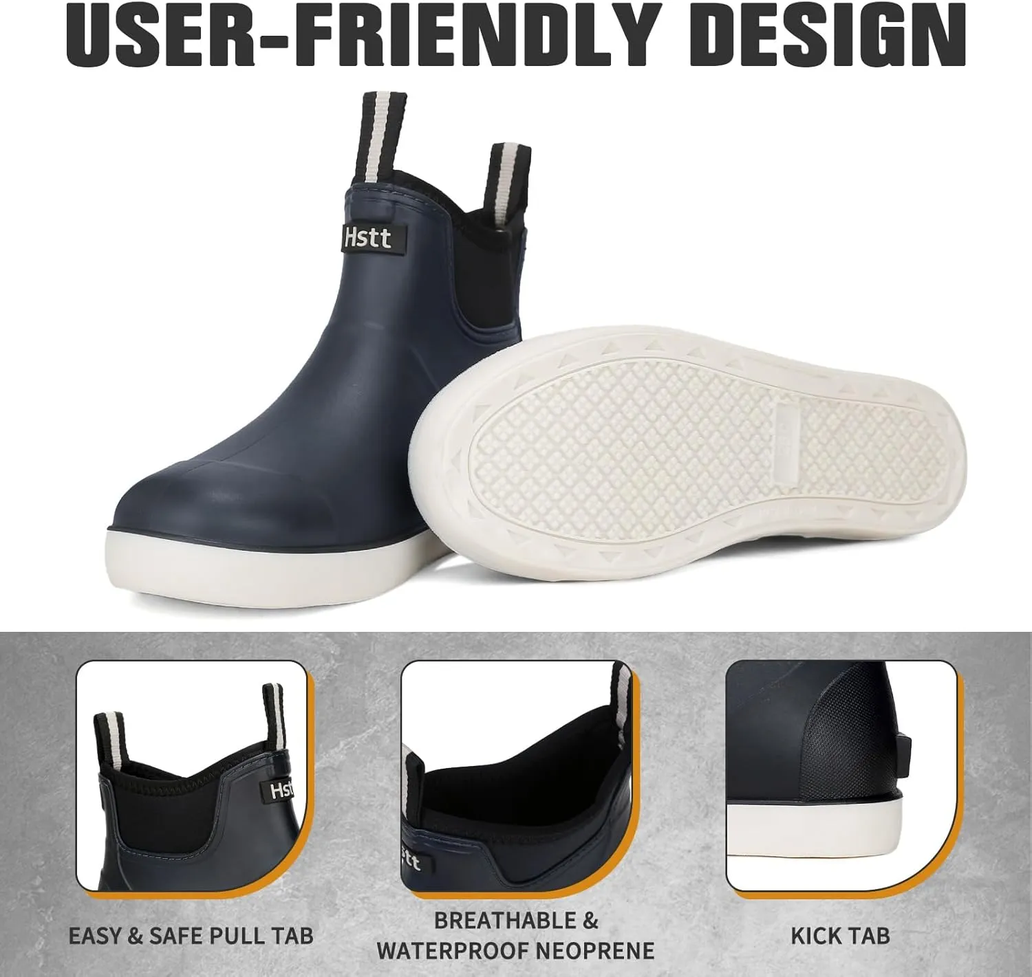 HSBDNZQ Men's Deck Boots, Deck Shoes Waterproof Rain Boots, Saltwater Rubber Ankle Boots, Non-Slip Garden Fishing Shoes for Boating Camping Sailing