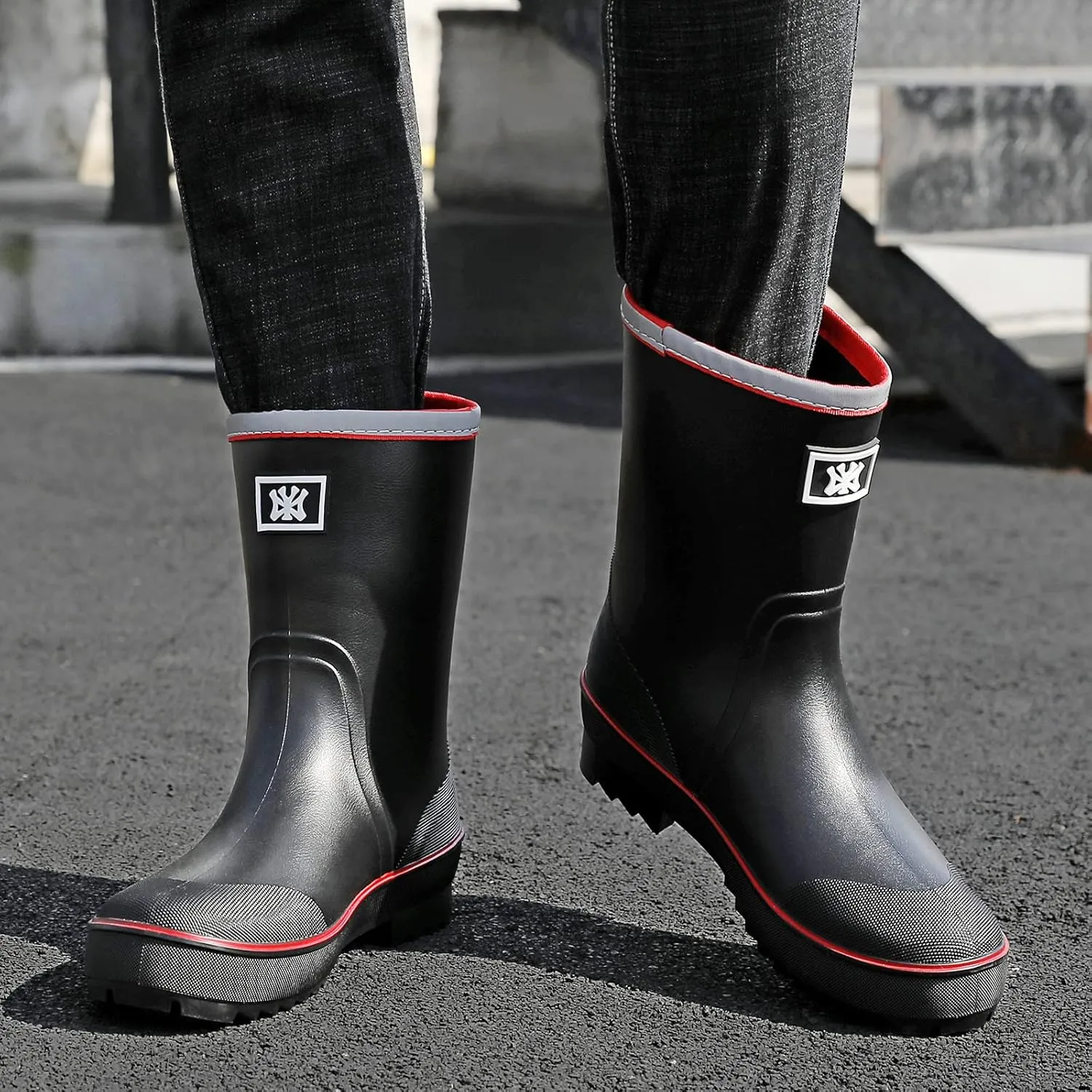 HSBDNZQ Rain Boots for Men, Waterproof Mens Rubber Boots with PVC Unique Design, Comfort Lightweight Work Mud Boots, Resistant Durable Slip Garden Boots for Farming Gardening Fishing