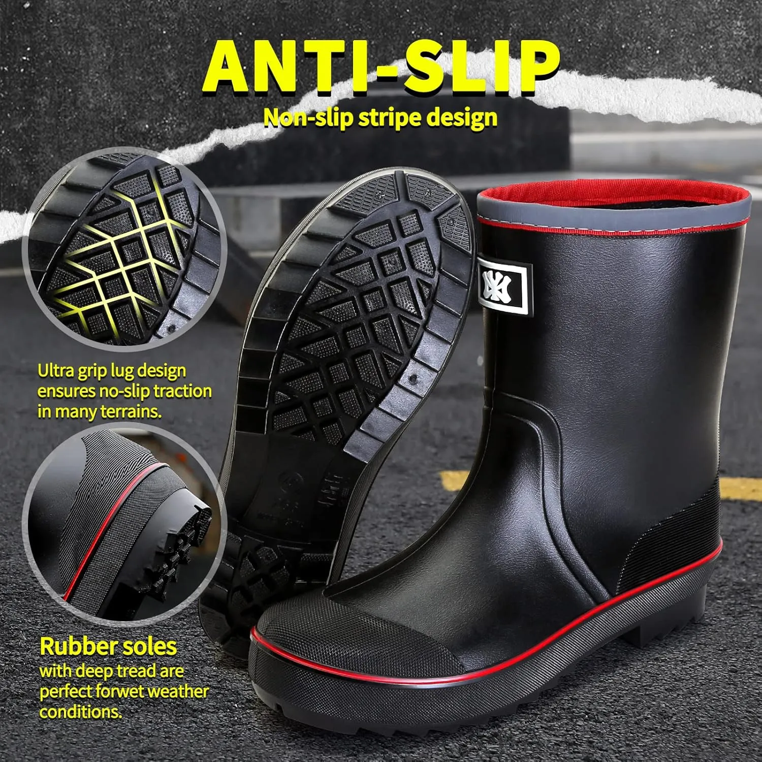 HSBDNZQ Rain Boots for Men, Waterproof Mens Rubber Boots with PVC Unique Design, Comfort Lightweight Work Mud Boots, Resistant Durable Slip Garden Boots for Farming Gardening Fishing
