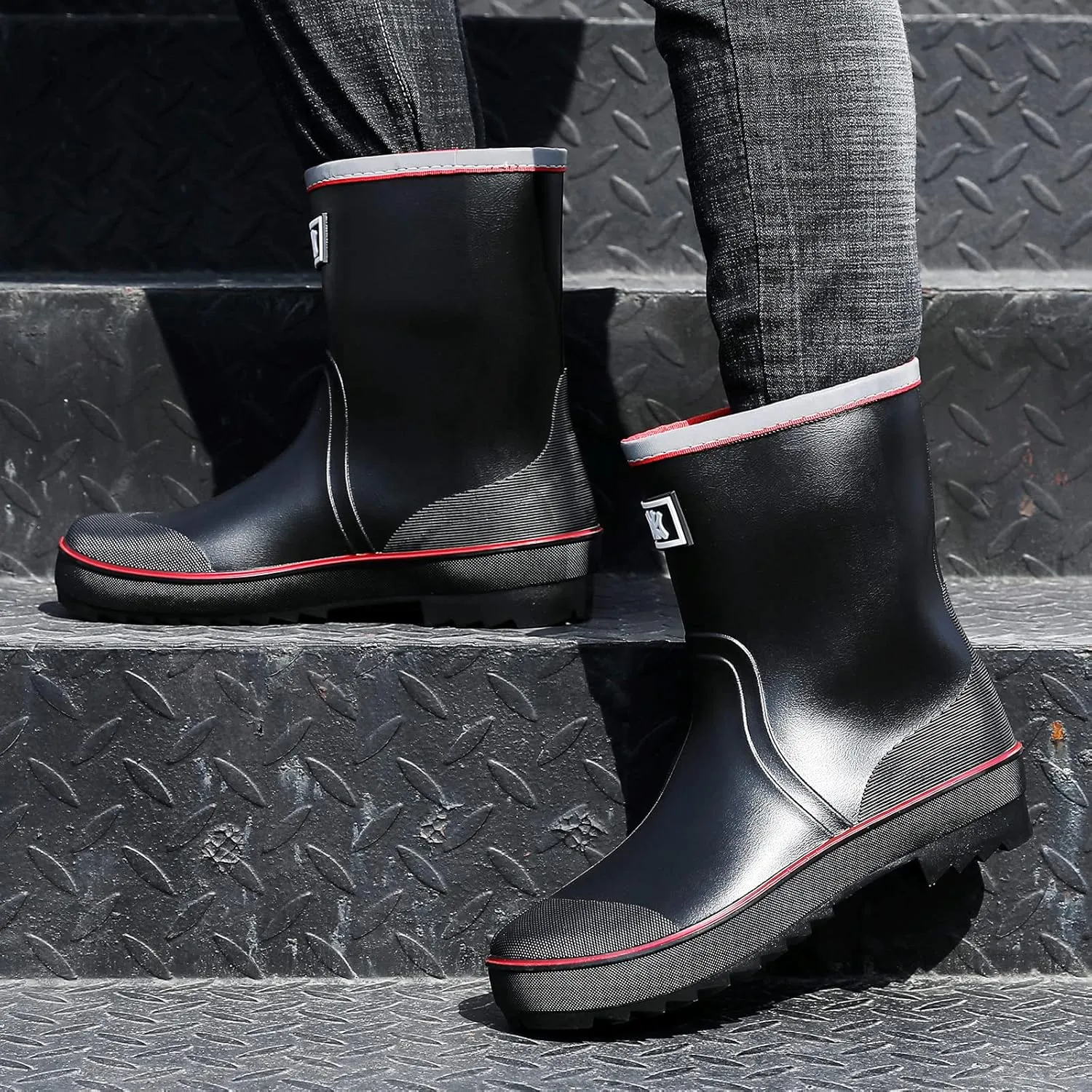 HSBDNZQ Rain Boots for Men, Waterproof Mens Rubber Boots with PVC Unique Design, Comfort Lightweight Work Mud Boots, Resistant Durable Slip Garden Boots for Farming Gardening Fishing