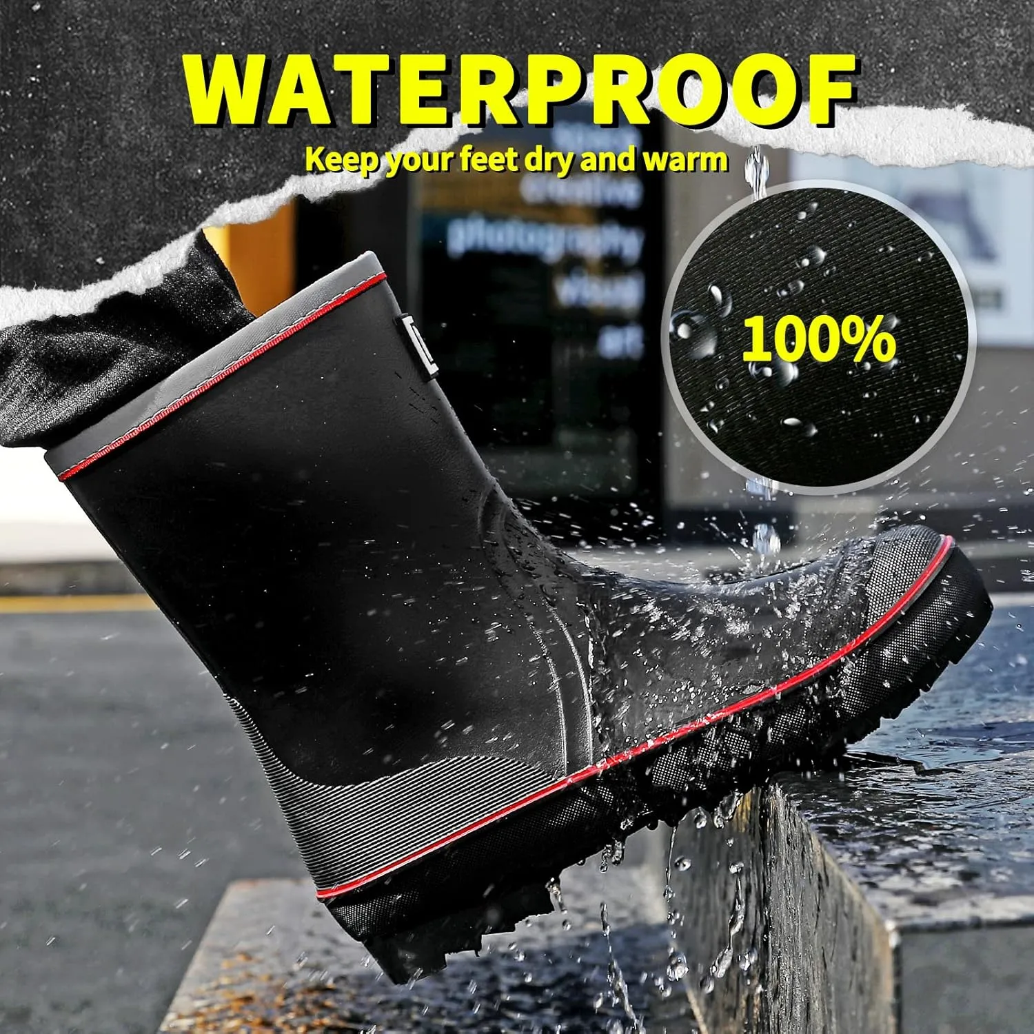 HSBDNZQ Rain Boots for Men, Waterproof Mens Rubber Boots with PVC Unique Design, Comfort Lightweight Work Mud Boots, Resistant Durable Slip Garden Boots for Farming Gardening Fishing