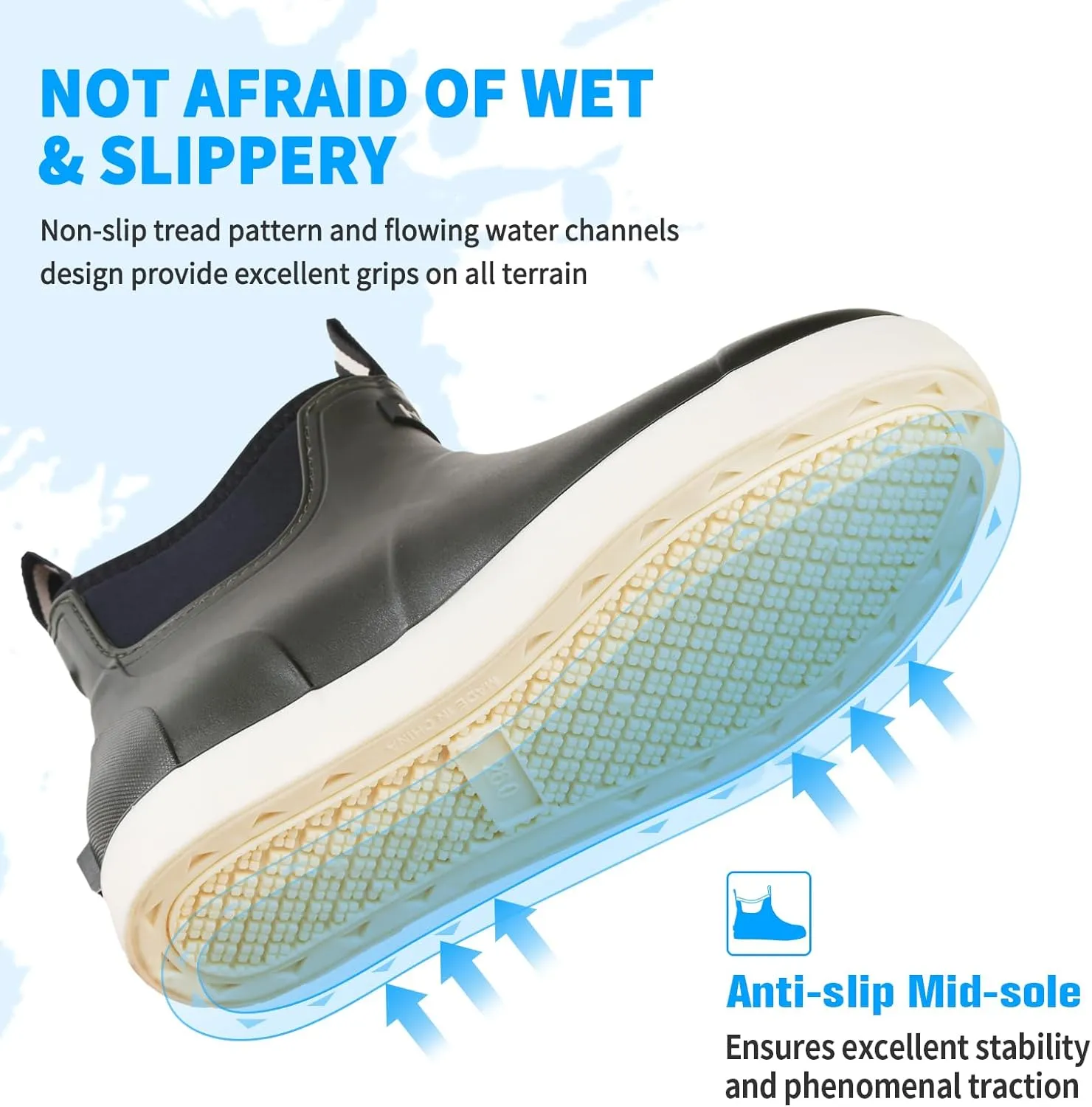 Hsttgsr Men's Deck Boots, Rubber Rain Boots Waterproof Fishing Boots, Ankle Anti-Slip High Traction Boots for Professional Premium Neoprene, Garden Boots Shoes Footwear Booties for Men Outdoor Work