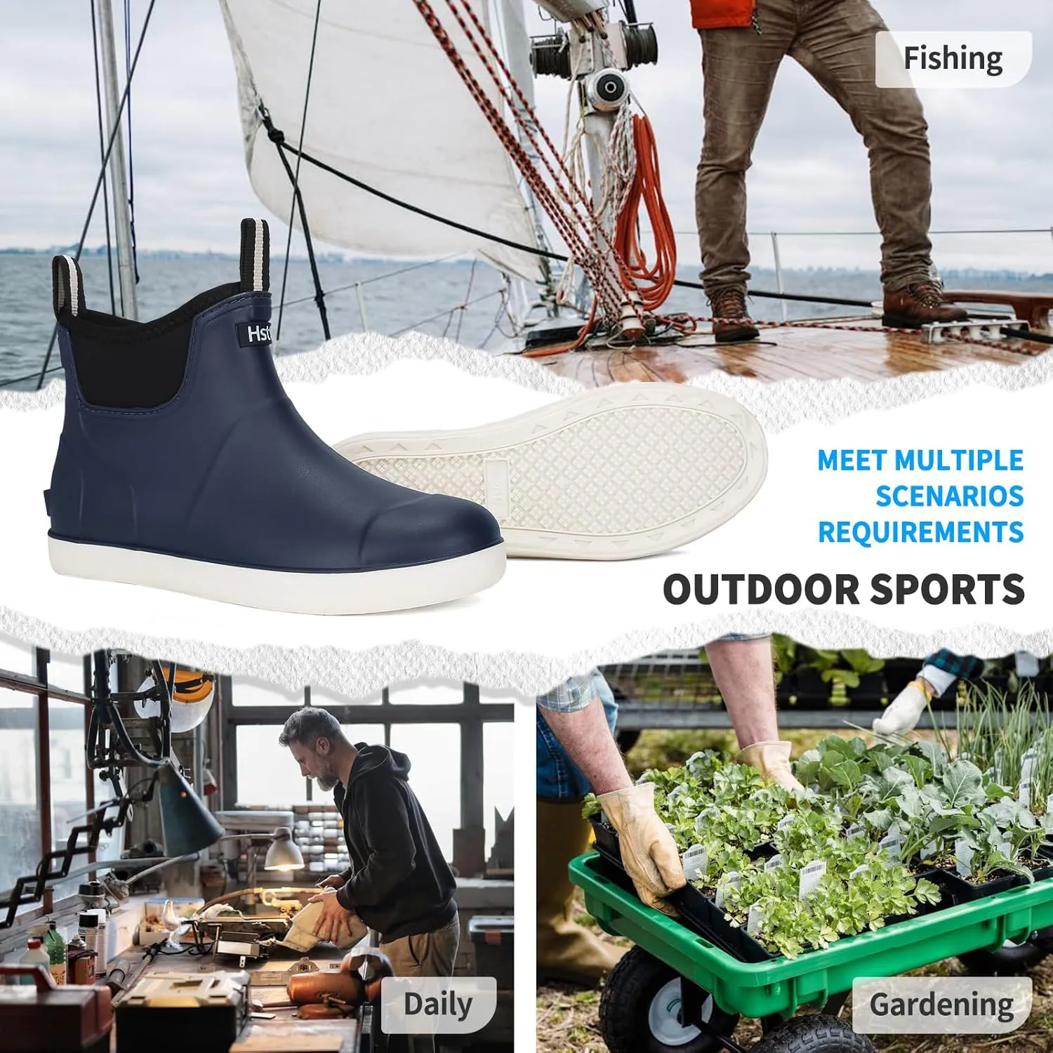 Hsttgsr Men's Deck Boots, Rubber Rain Boots Waterproof Fishing Boots, Ankle Anti-Slip High Traction Boots for Professional Premium Neoprene, Garden Boots Shoes Footwear Booties for Men Outdoor Work