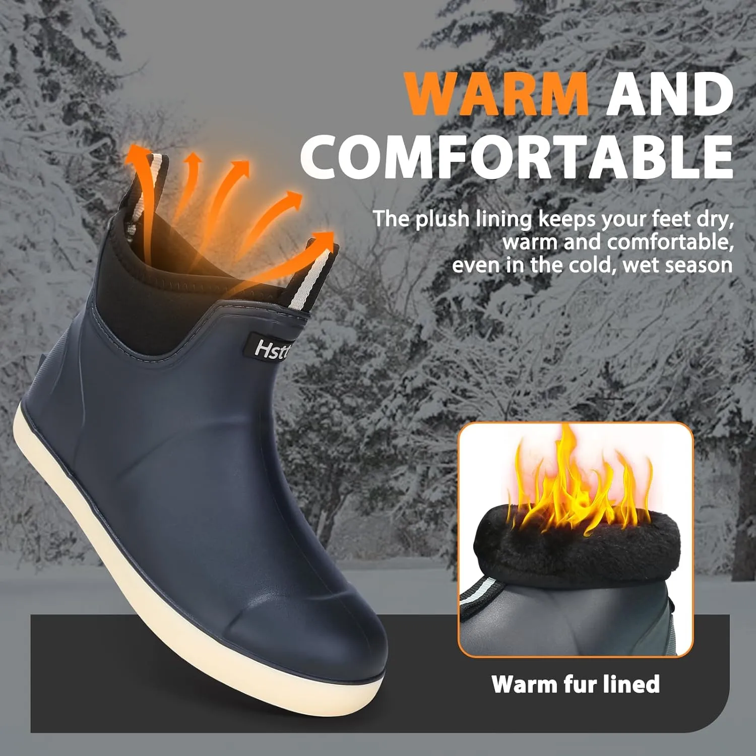 Hsttgsr Men's Deck Boots, Rubber Rain Boots Waterproof Fishing Boots, Ankle Anti-Slip High Traction Boots for Professional Premium Neoprene, Garden Boots Shoes Footwear Booties for Men Outdoor Work