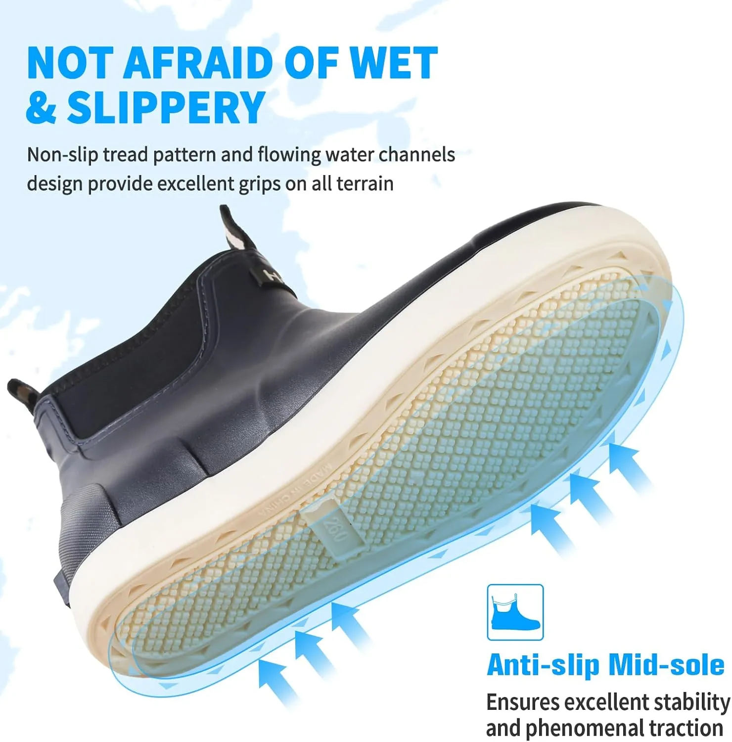 Hsttgsr Men's Deck Boots, Rubber Rain Boots Waterproof Fishing Boots, Ankle Anti-Slip High Traction Boots for Professional Premium Neoprene, Garden Boots Shoes Footwear Booties for Men Outdoor Work