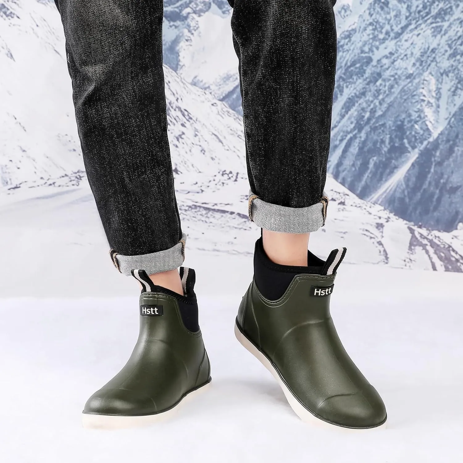 Hsttgsr Men's Deck Boots, Rubber Rain Boots Waterproof Fishing Boots, Ankle Anti-Slip High Traction Boots for Professional Premium Neoprene, Garden Boots Shoes Footwear Booties for Men Outdoor Work