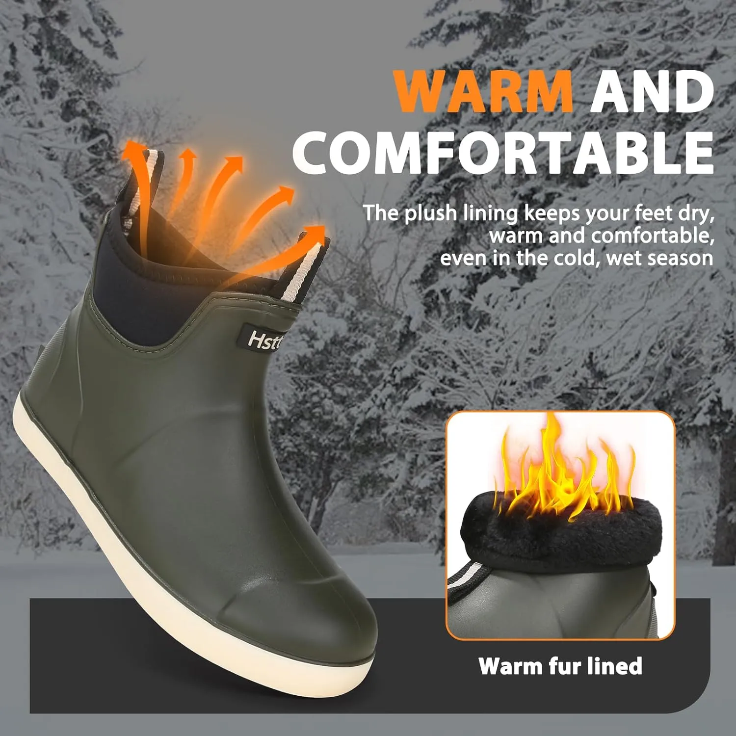 Hsttgsr Men's Deck Boots, Rubber Rain Boots Waterproof Fishing Boots, Ankle Anti-Slip High Traction Boots for Professional Premium Neoprene, Garden Boots Shoes Footwear Booties for Men Outdoor Work