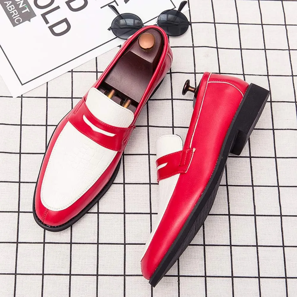 HuitJours Men Two Tone Colors Penny Loafer Slip On Pull on Dress Shoes Casual Boat Shoes Moccasins