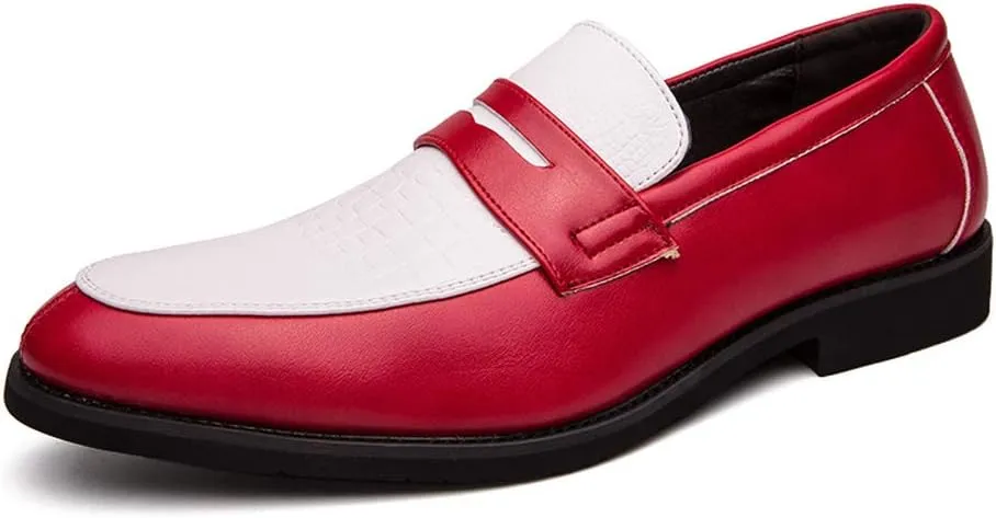 HuitJours Men Two Tone Colors Penny Loafer Slip On Pull on Dress Shoes Casual Boat Shoes Moccasins