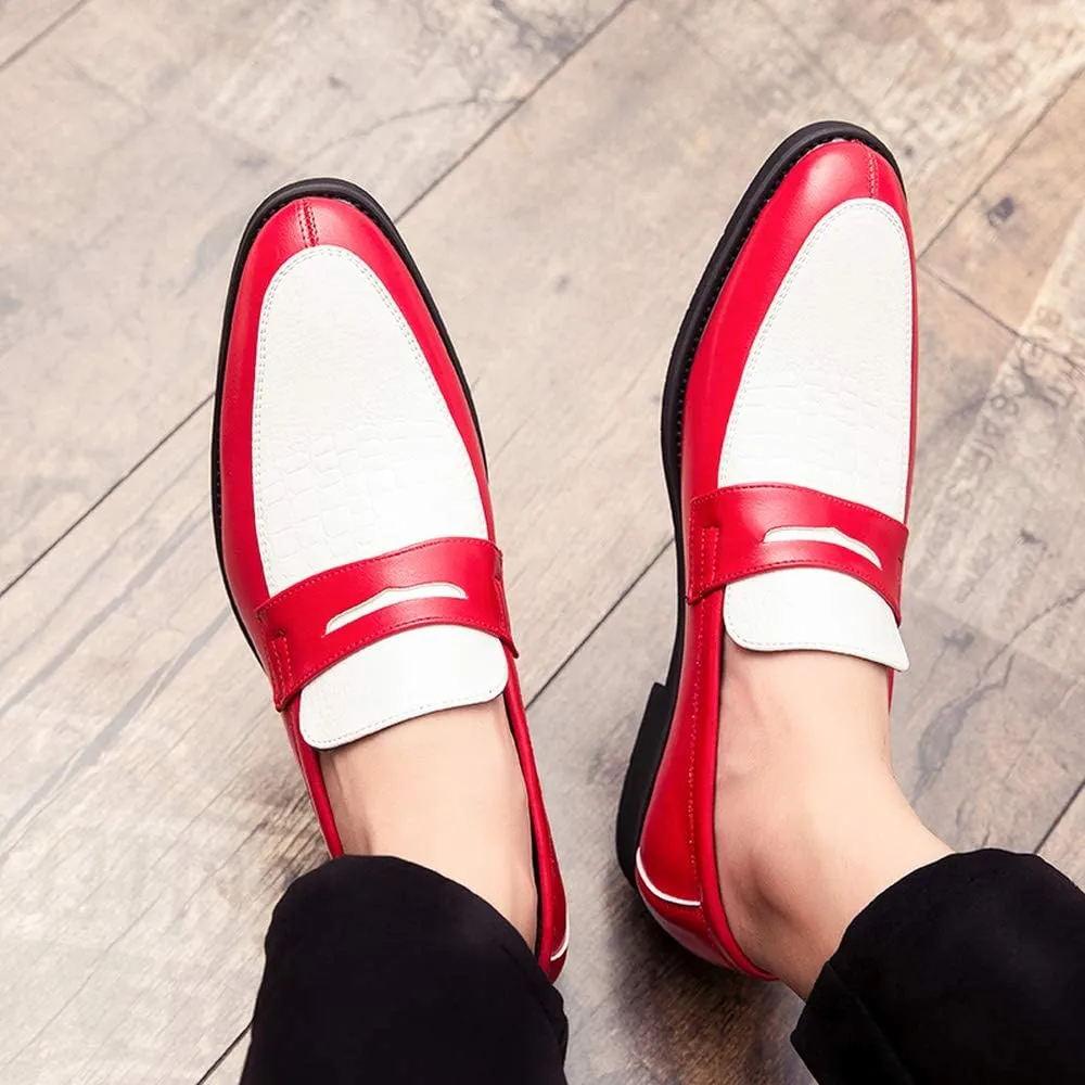HuitJours Men Two Tone Colors Penny Loafer Slip On Pull on Dress Shoes Casual Boat Shoes Moccasins