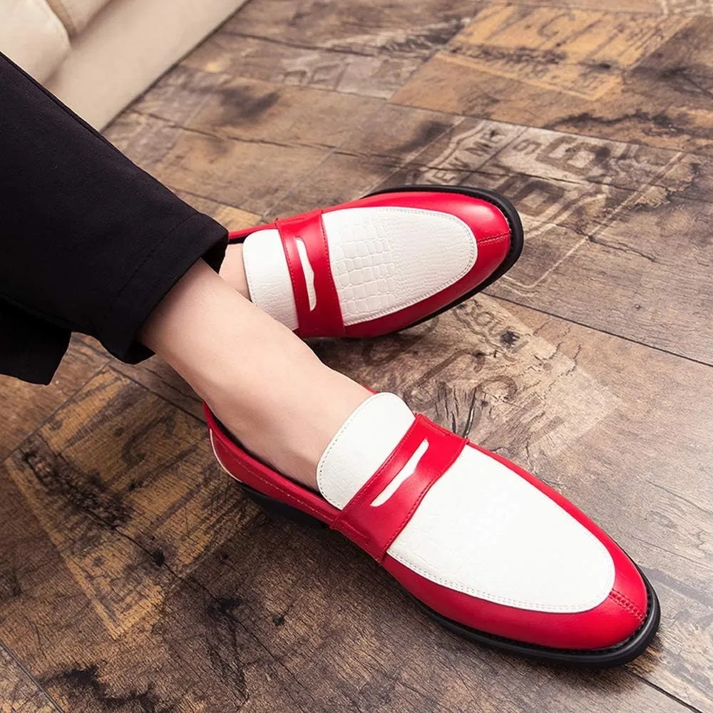 HuitJours Men Two Tone Colors Penny Loafer Slip On Pull on Dress Shoes Casual Boat Shoes Moccasins
