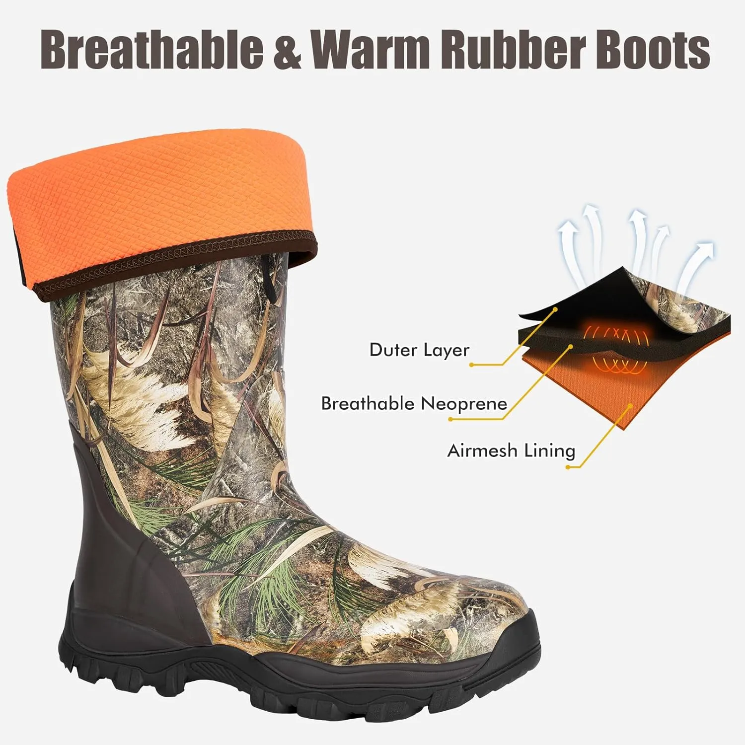 Hunting Boots for Men, Waterproof Rubber Boots with Steel Shank, 5mm Neoprene Camo Insulated Outdoor Hunting Boots (Size 5-14)