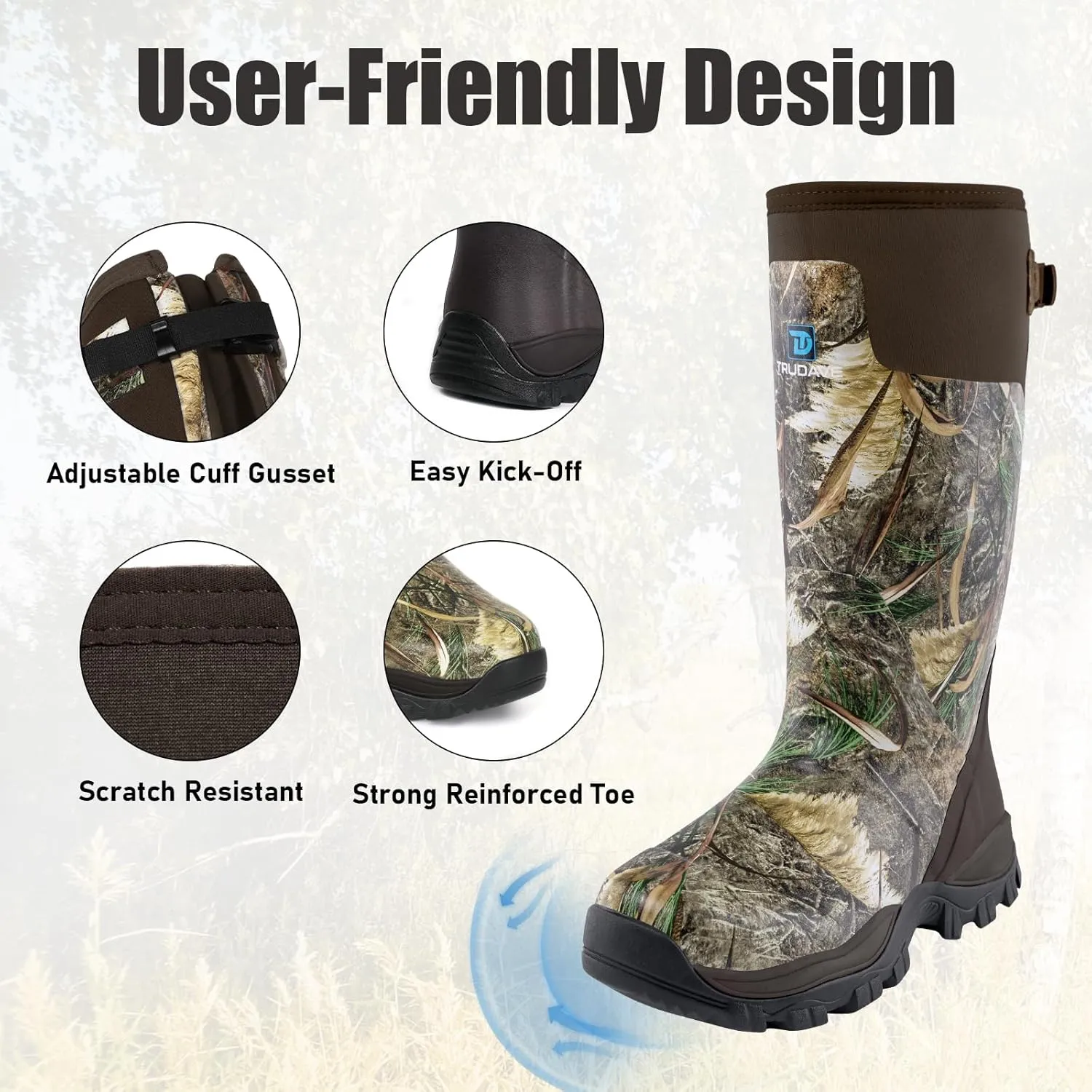 Hunting Boots for Men, Waterproof Rubber Boots with Steel Shank, 5mm Neoprene Camo Insulated Outdoor Hunting Boots (Size 5-14)
