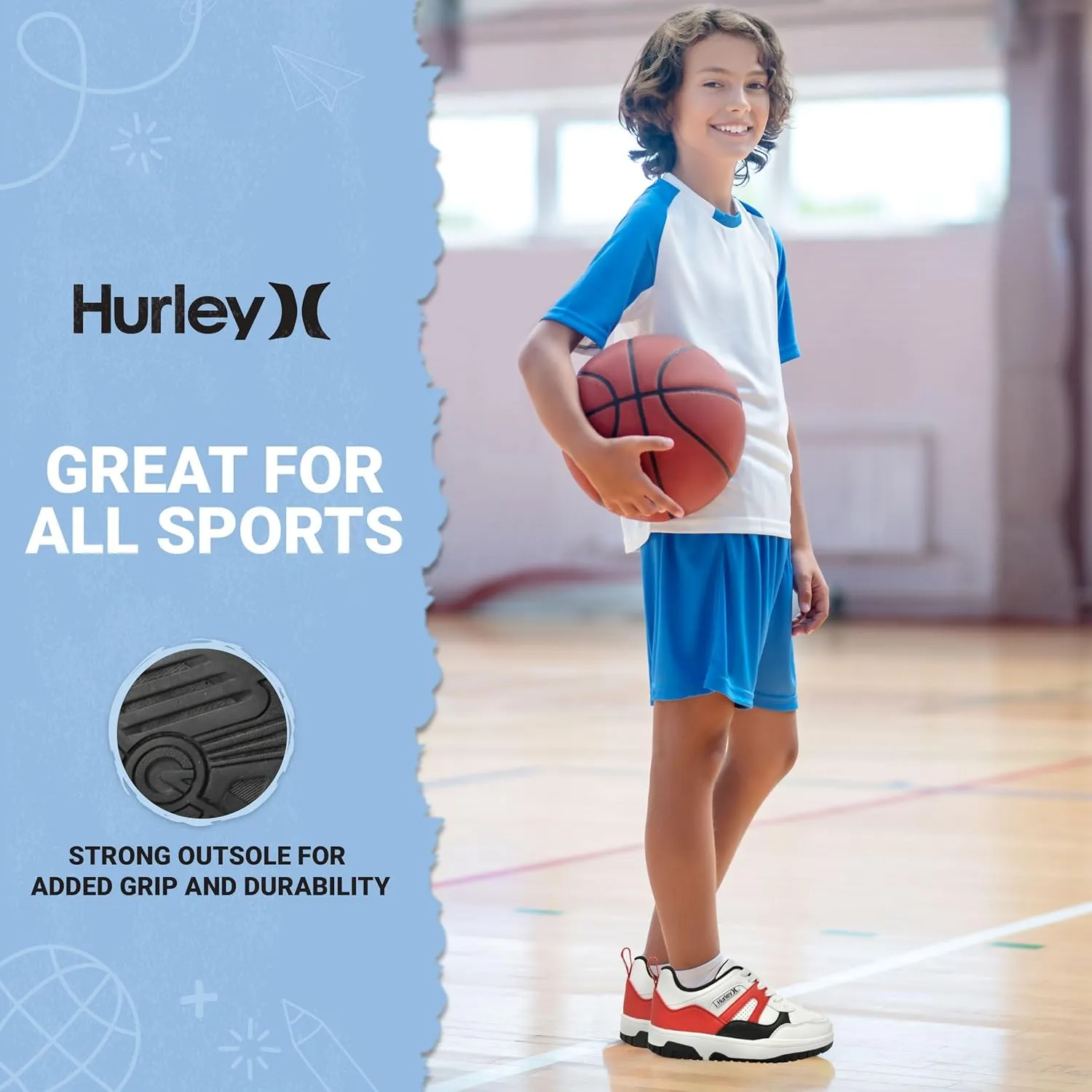 Hurley Kids' Jason Low Cut Sneakers, Lace Up Sneaker Shoes for Kids, Sports Shoes for Boys and Girls, Padded Sneakers with Durable Outsoles, Basketball Shoes for Kids